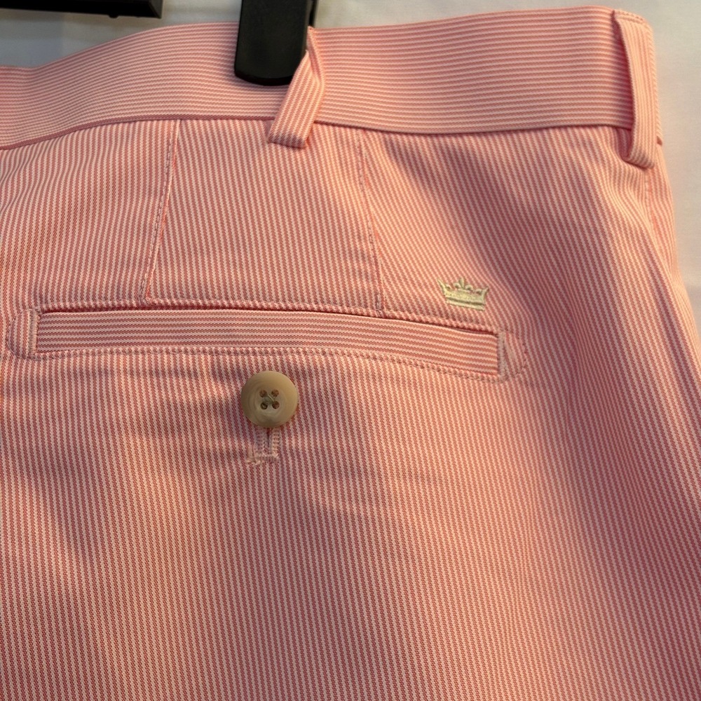 Peter Millar Golf Shorts Wicking Seersucker Striped Mens 38 Pink White 9" Inseam - Picture 5 of 7